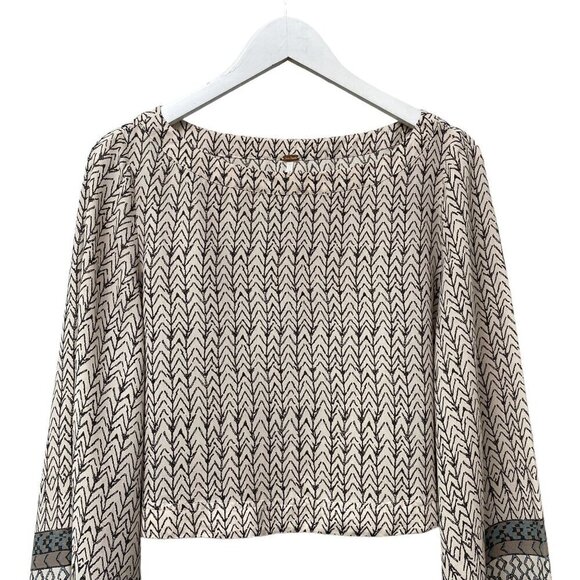 FREE PEOPLE Crop Blouse Size Small Boho Print Cream Stars Aligned Flowy Sleeves - Picture 10 of 15